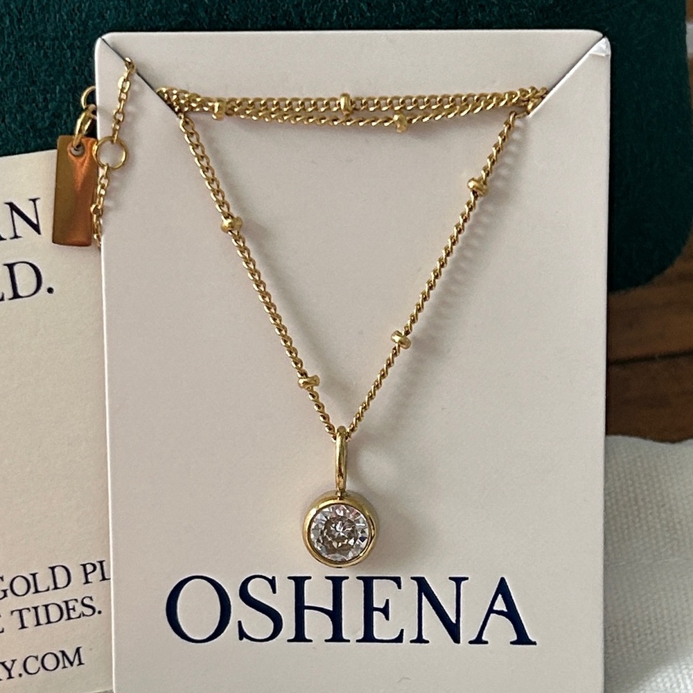 Oshena Designer‎ Beachwear Gold Necklace with Crystal clear Pendant